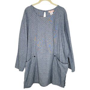 Band of Gypsies Boho Striped Tunic/Dress With Pockets, L